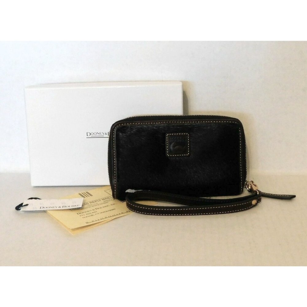 Dooney & Bourke Slim Wallet Leather Faux Fur Brown Zip Around NEW Scratched